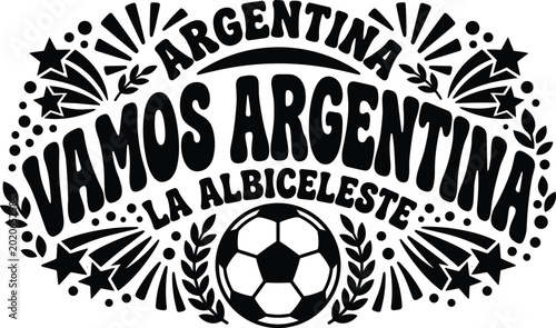 Quadro em tela Decorative black and white typography featuring argentina football slogans and s