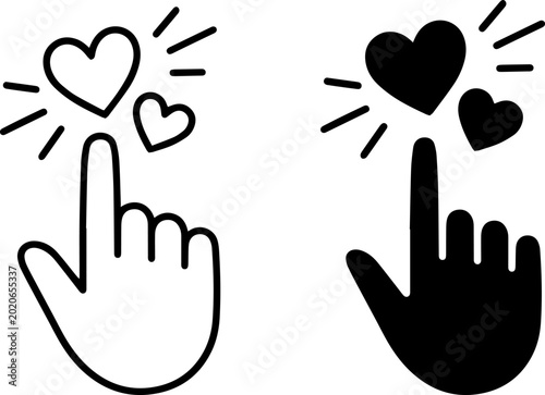 Εκτύπωση καμβά Hand cursor clicking on hearts icon set isolated on white background