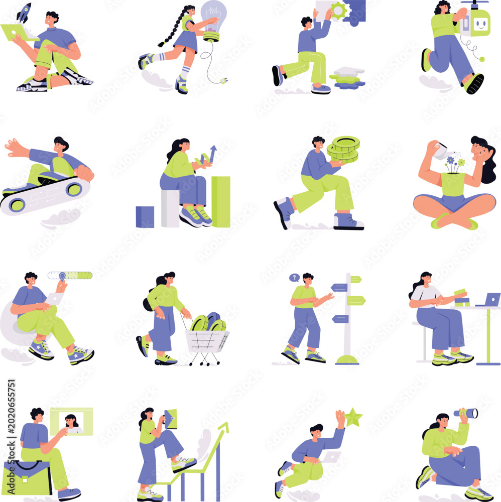 Fototapeta premium Startup Growth and Career Development Flat Style Illustration 