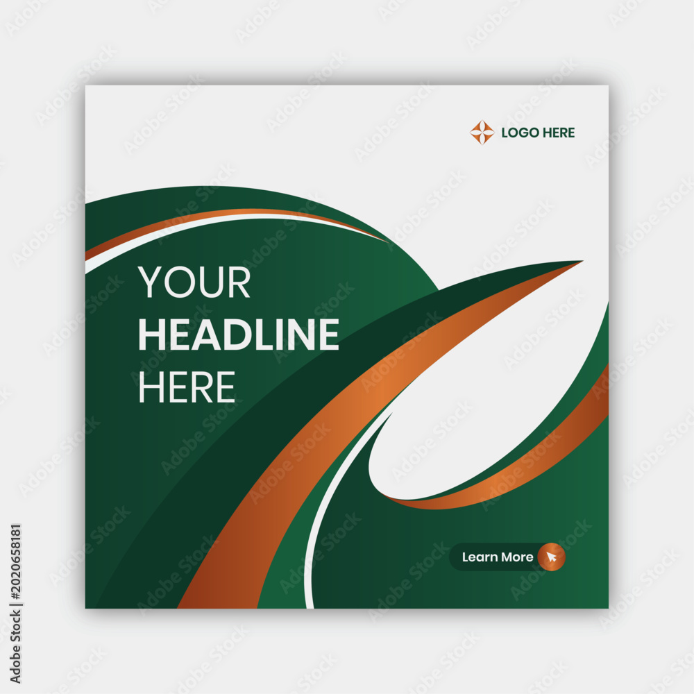 Fototapeta premium A modern green and orange social media ad template with a headline and learn more button