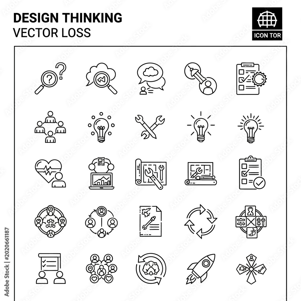 Fototapeta premium Design thinking vector loss icons set.