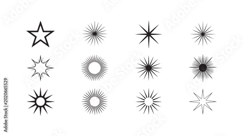 Obraz na plátně Set of star and sun icons, various shapes of sparkles and celestial bodies collection