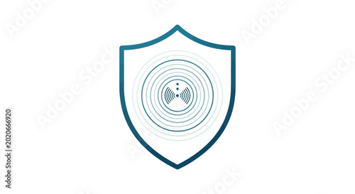 Shield Icon with Wireless Signal Waves for Cyber Security Protection