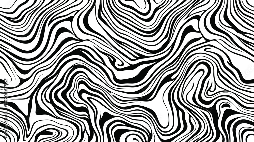 Fototapeta premium Abstract seamless pattern of intertwining black and white liquid marble swirls and waves