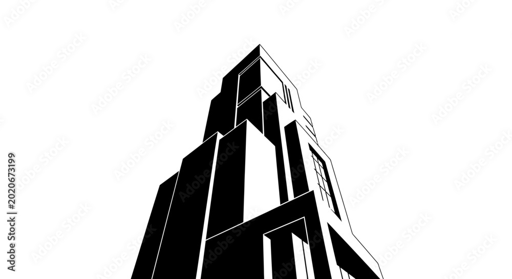 Εκτύπωση καμβά Modern Skyscraper Architecture, Black and White Graphic Design