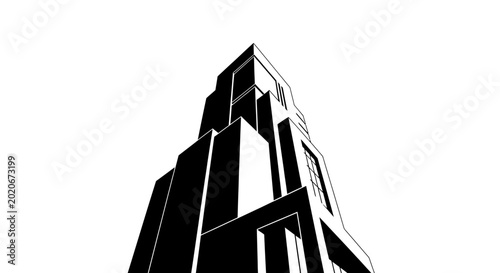 Fotografie Modern Skyscraper Architecture, Black and White Graphic Design