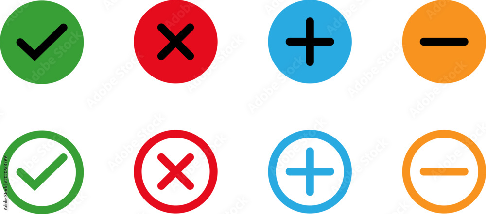 Εκτύπωση καμβά Yes No Plus Minus Icon Vector Set Isolated on Transparent Background