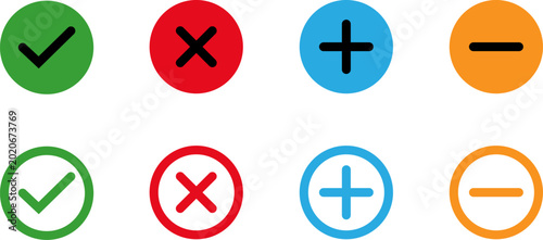 Картината върху платно Yes No Plus Minus Icon Vector Set Isolated on Transparent Background