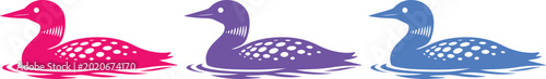 Fotografi Colorful Loon Bird Vector Set, three vibrant aquatic birds in pink, purple, and