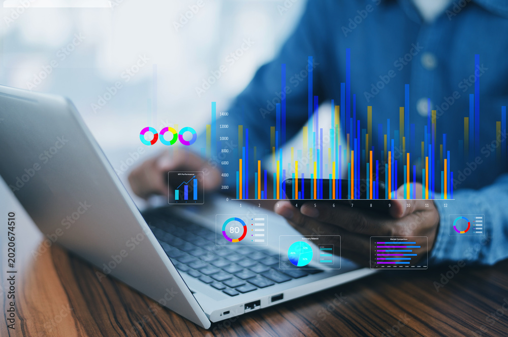 Φωτογραφία Manager working Business Analytics and Data Management System to make report with KPI and metrics connected to database for Corporate strategy for finance and operations sales marketing