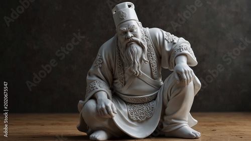 White statue sitting on top of wooden table, fantasy style digital art - Generative AI