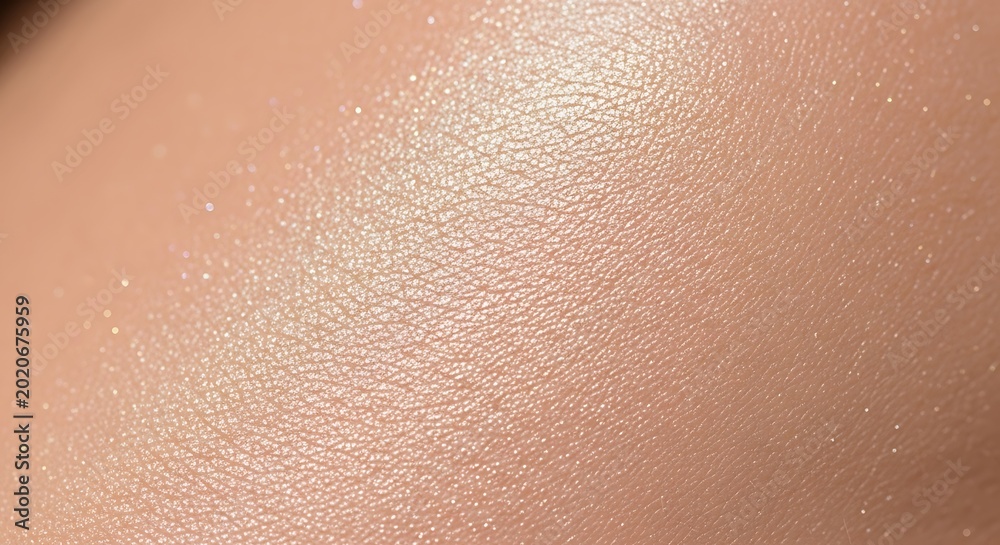 Fototapeta premium Macro close-up of smooth human skin with shimmering highlighter makeup