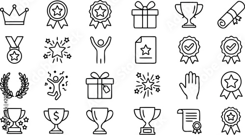 Bild auf Leinwand Set of success and achievement award line icons for business competition website