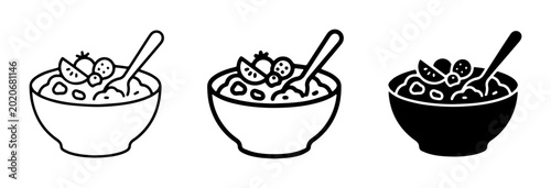 Bild auf Leinwand Cereal Bowl Icons, Oatmeal Fruit Breakfast Vector Set, Healthy Food Graphics
