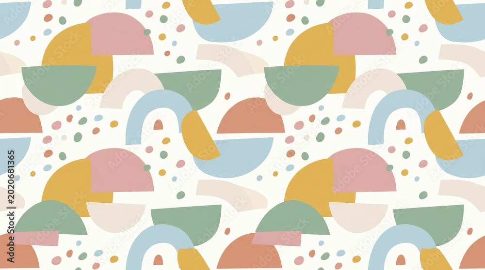 Naklejka premium Modern abstract seamless pattern with soft pastel shapes and terrazzo dots, elegant artistic background vector for feminine branding and fabric.