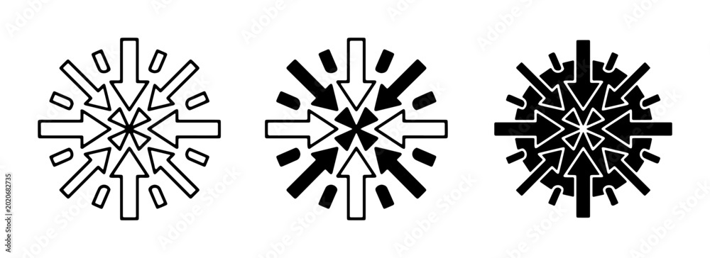 Фотография Convergence Arrows Icon Set, Focus Point Symbol, Centralization Concept, Impact