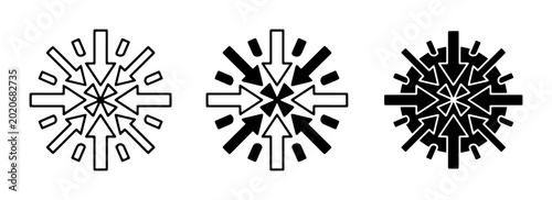 Photos Convergence Arrows Icon Set, Focus Point Symbol, Centralization Concept, Impact