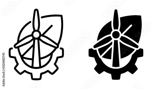 Photos Renewable Energy Icons: Wind Turbine, Leaf, Gear Set
