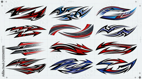 Cuadro en lienzo Collection of abstract tribal racing car decals and stickers.