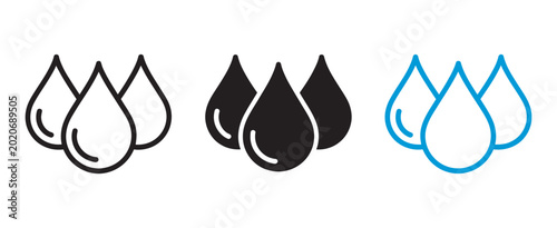 Foto Droplet shape icon set collection, water oil and blood drop symbols, plumbing and liquid flow logo elements, clean vector illustration set