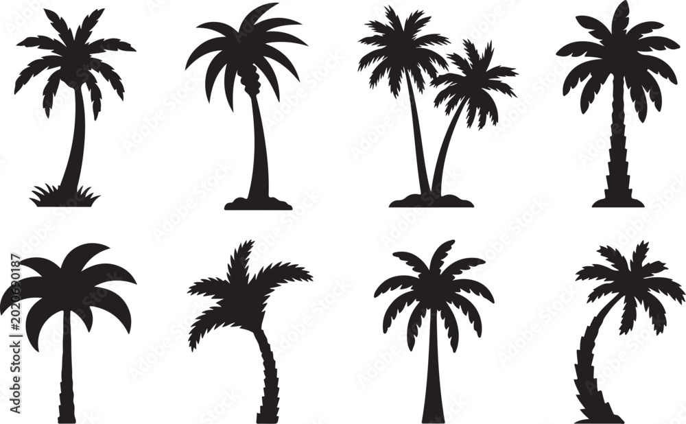 Fototapeta premium Set of silhouettes of palm trees