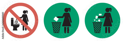 Obraz na płótnie Waste disposal icons set, prohibition symbols for improper toilet and trash usag