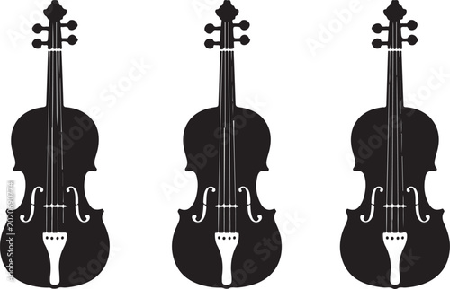 Canvastavla Set of three black silhouettes of violins isolated on a white background