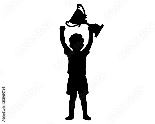 silhouette of a child holding a champion's trophy, high-achieving child, vector illustration
