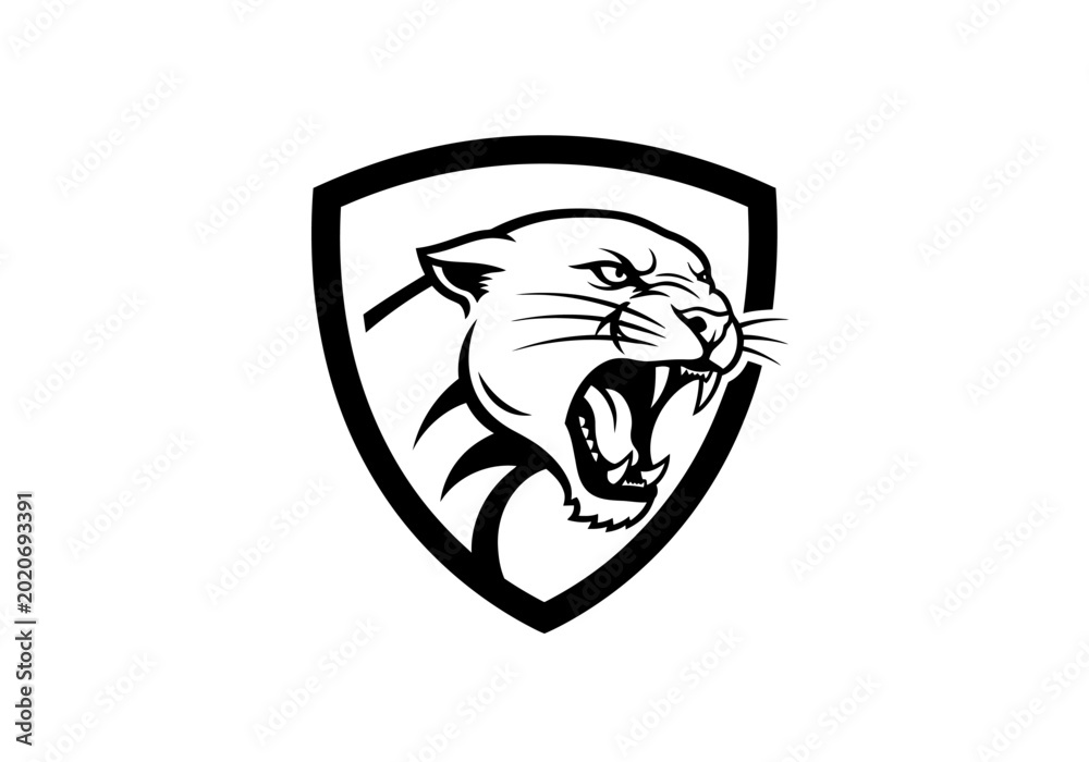Obraz premium Aggressive panther head mascot logo in shield.