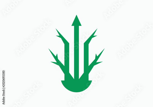 Bild auf Leinwand Abstract green trident logo with sharp geometric spikes.