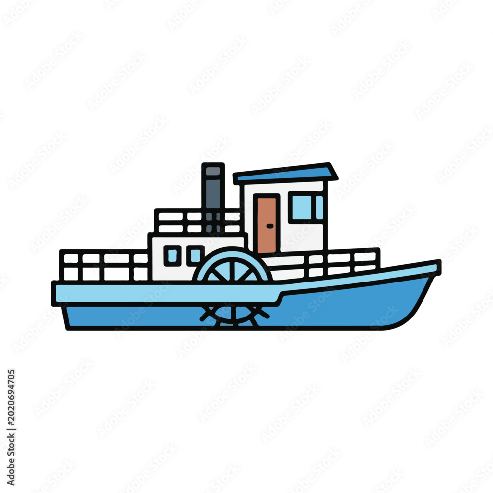 Naklejka premium Vintage Steamboat Illustration on Calm Waters