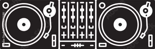 Tableau sur toile Simple flat outlined dj turntables illustration, grayscale on white background