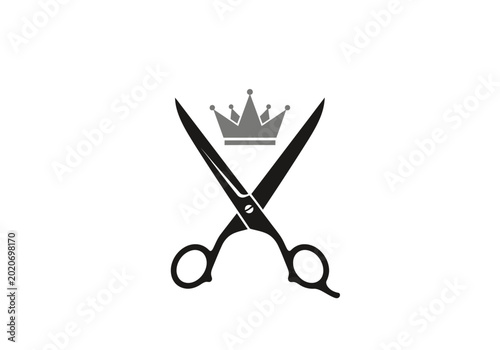 Photos Professional barber scissors icon with royal crown detail.