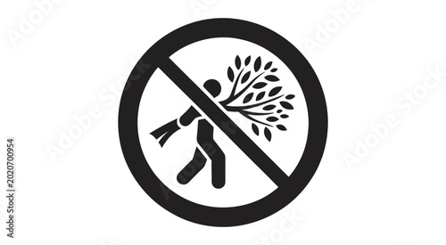 Cuadro en lienzo No tree cutting prohibition sign, deforestation restriction symbol, circular warning icon for environmental protection, modern vector illustration on transparent background