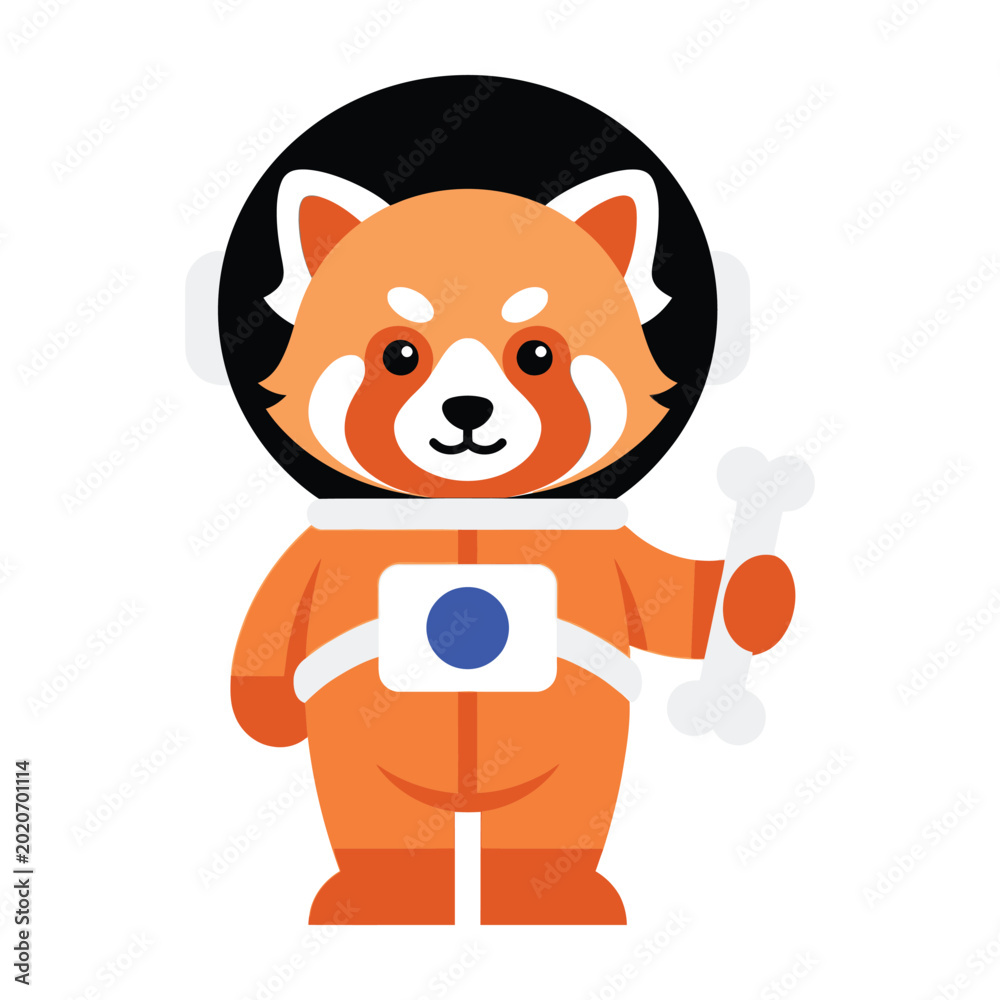 Obraz premium Cute Red Panda Astronaut Wearing Space Suit Holding A White Bone Isolated On White Background