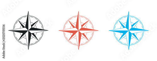 Foto Compass rose icons set, modern nautical compass symbols with north south east we