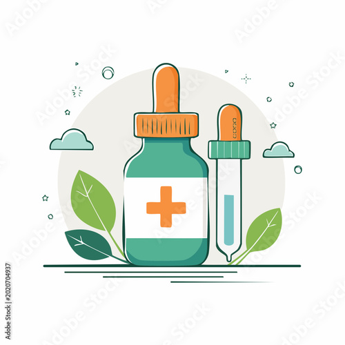 Medical Dropper Bottles with Cross Symbol and Leaves