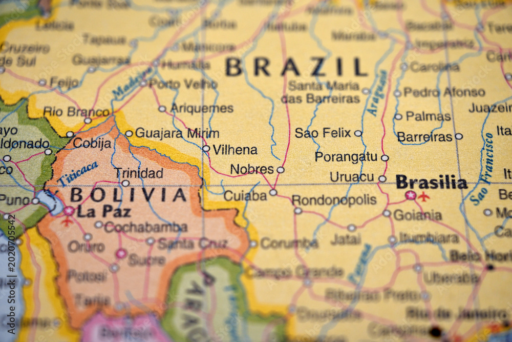 Fototapeta premium Nobres Brazil Highlighted on World Map with Soft Blurred Background Geographic Focus