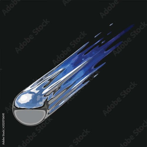 Space capsule hurtling through the cosmos on a blue streak