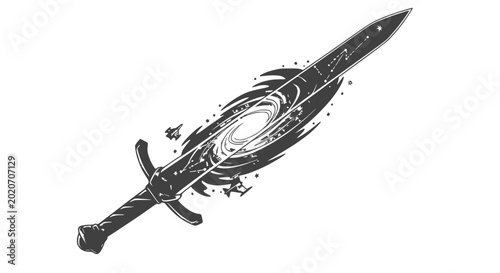 Fantasy Sword with Galaxy Swirl and Stars - Epic Weapon Illustration