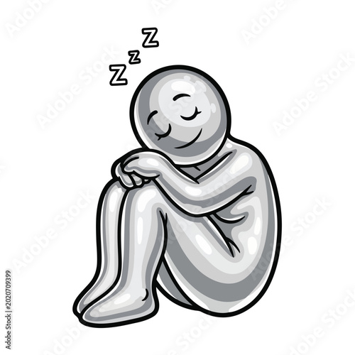 Person sitting and sleeping with closed eyes and zzz bubbles
