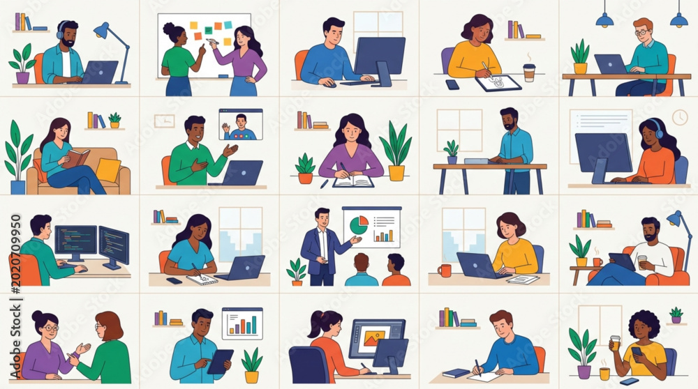 Fototapeta premium Diverse group of people working and collaborating in an office setting.