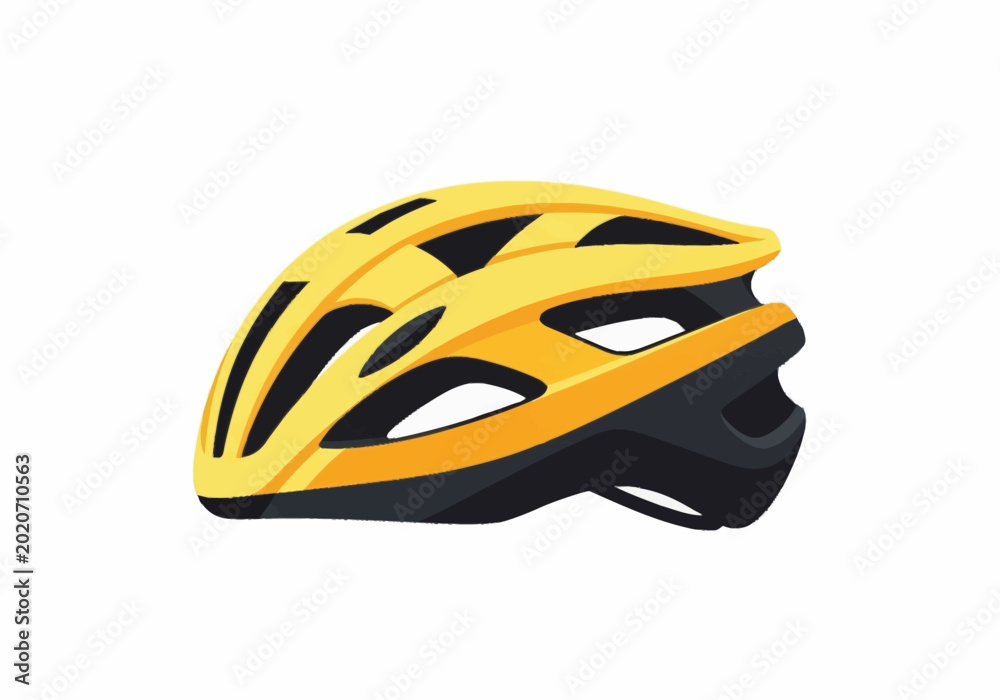 Fototapeta premium Bright yellow and black bicycle helmet for cycling safety.