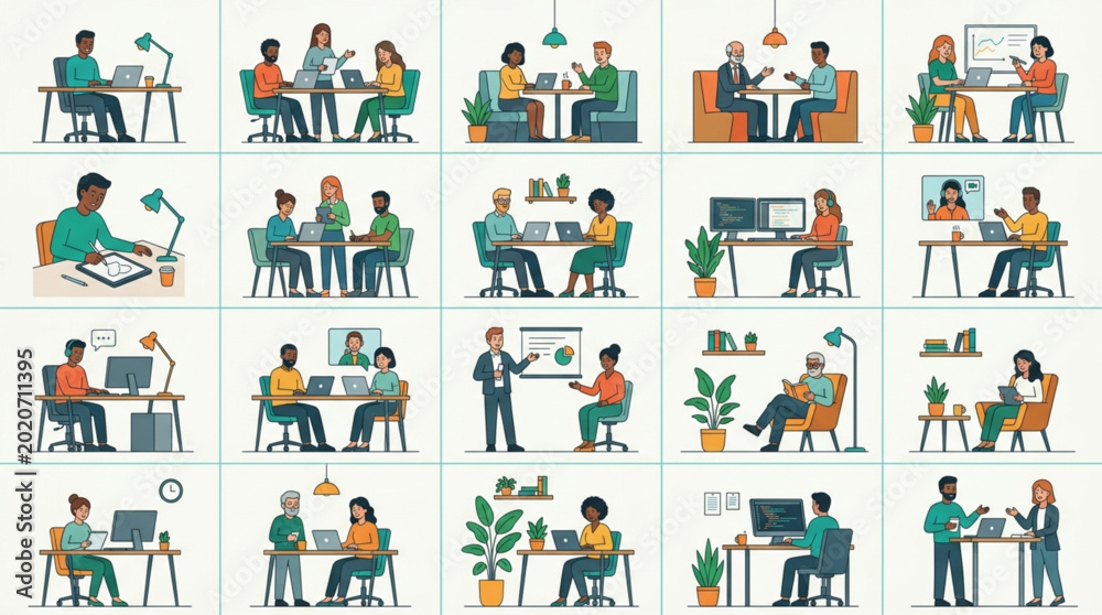 Fototapeta premium Diverse group of people collaborating in modern office settings.