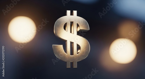 Shiny Metallic Dollar Sign with Bokeh Background Represents Wealth and Finance.