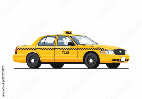 Konstfotografi Classic Yellow Taxi Cab Side View Isolated on White Background.