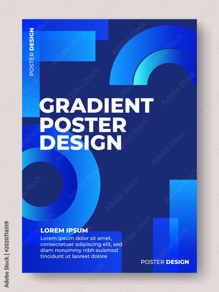 Fototapeta premium Abstract Blue Geometric Poster Design with Gradient Shapes for Corporate and Technology Business Flyer