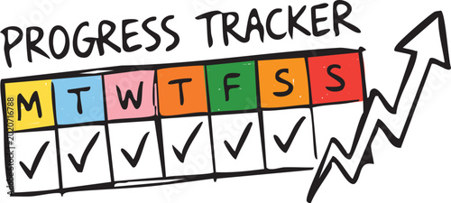 Фотография Hand drawn doodle weekly progress tracker with colorful days and upward growth a