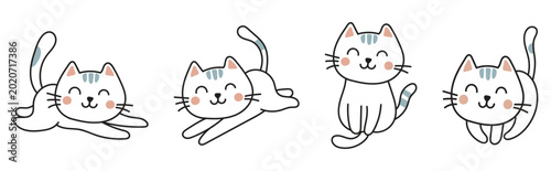 Set of Cute Kawaii Cat Doodles in Different Poses, Hand Drawn Kitten Vector Illustration Collection