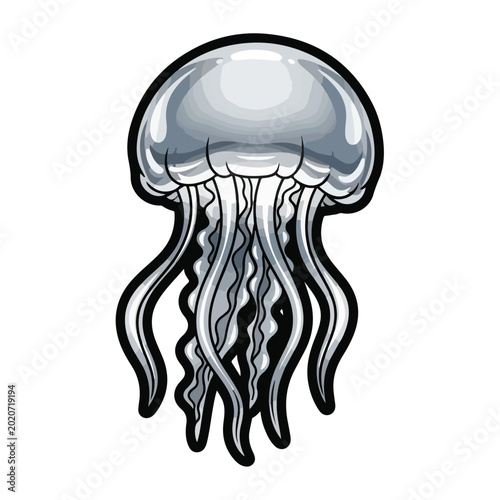 Cartoon jellyfish with tentacles on white background